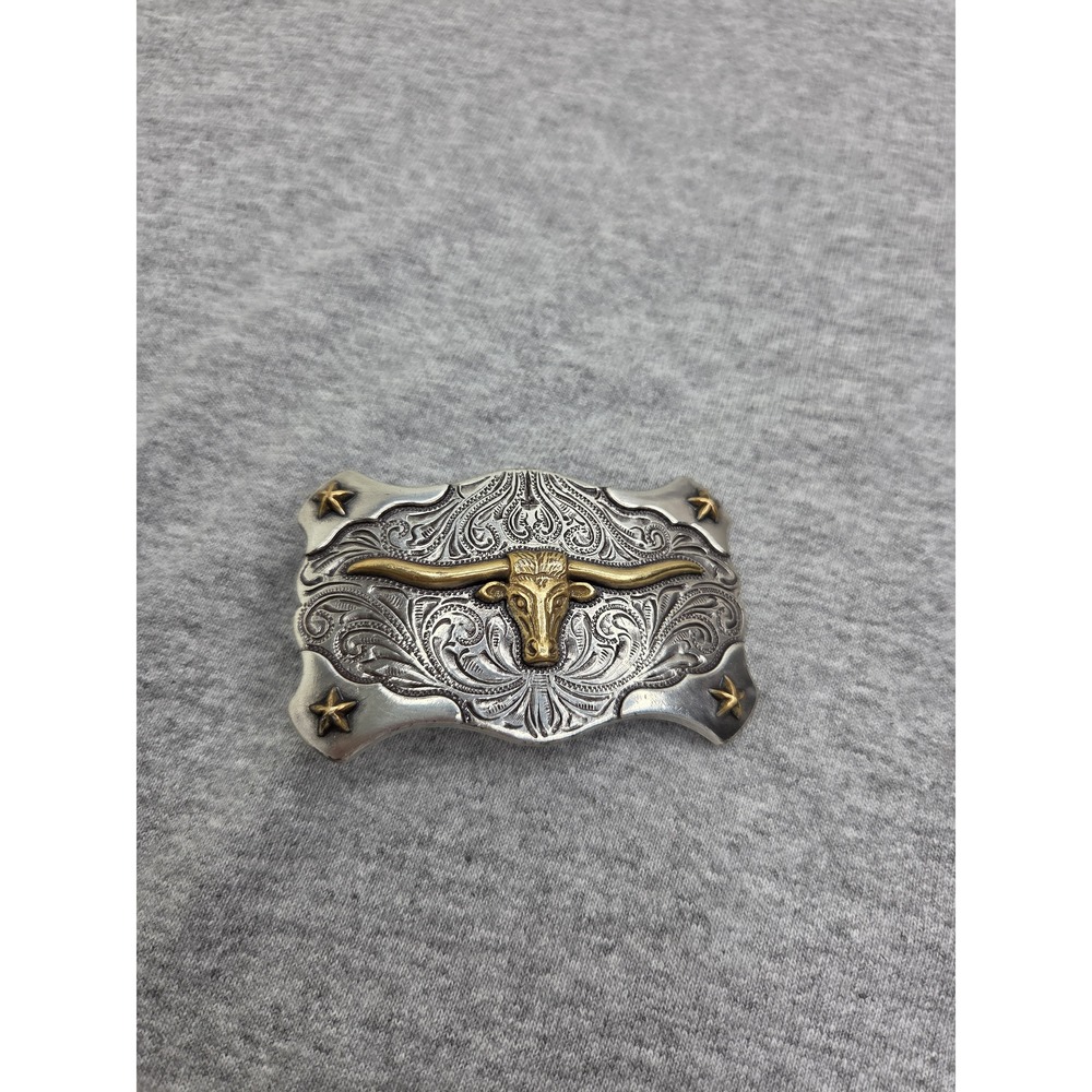 Western Longhorn Buckle in Silver and Gold